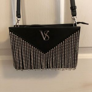 Black Victoria Secret Purse With Rhinestone Fringe